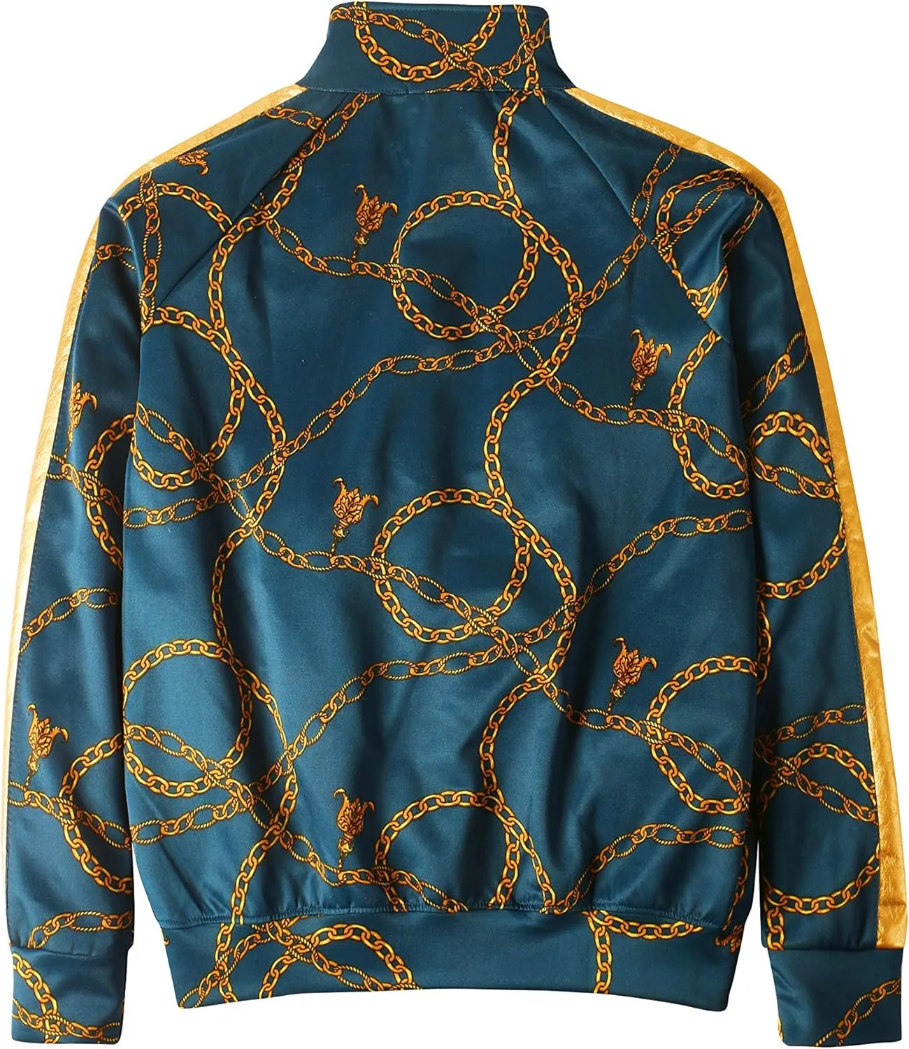 Hat and Beyond Mens Track Jacket with Gold Chain Print Streetwear