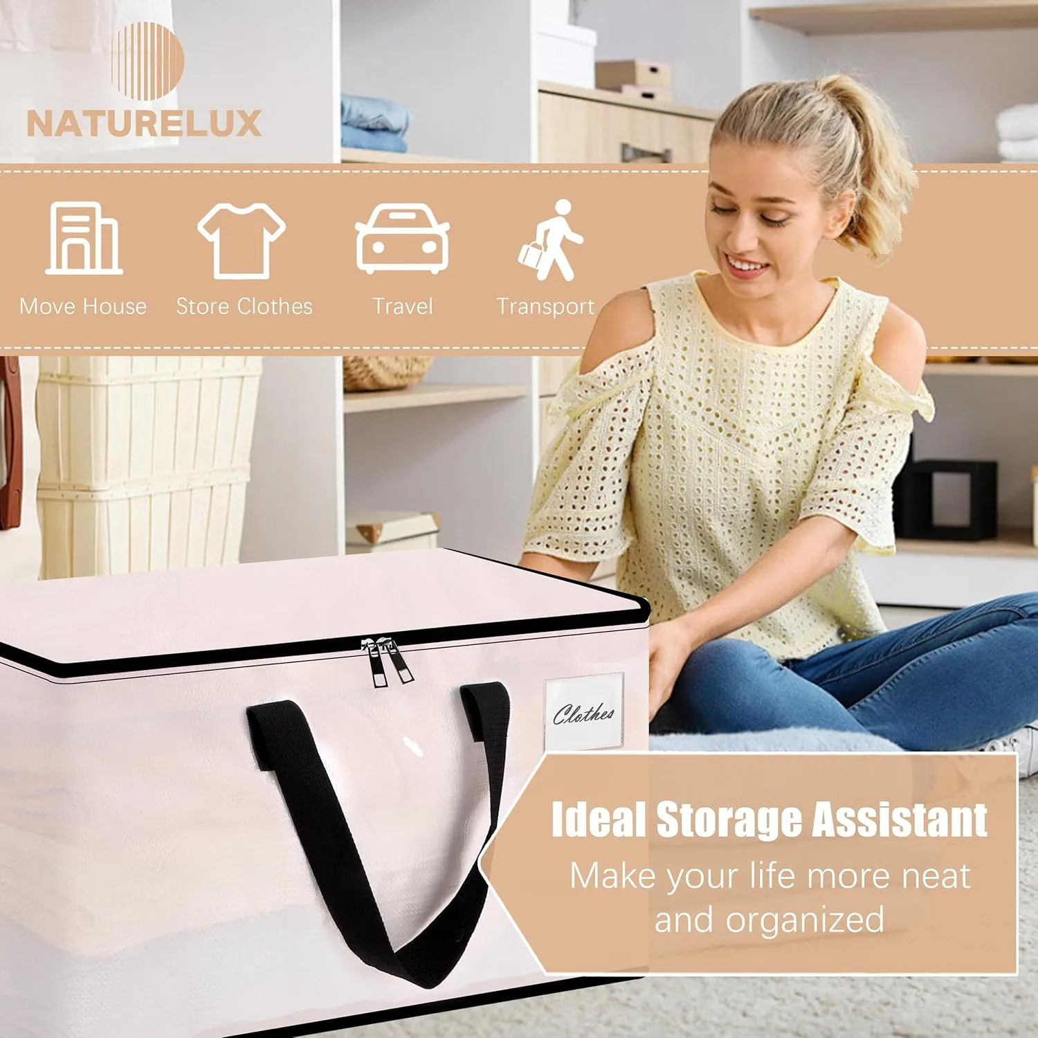 Heavy Duty Moving Bags - Extra Large Packing Bags and Storage Totes, Collapsible and Foldable Option for Moving and Storage, Clear, 93 L - 6 Pack