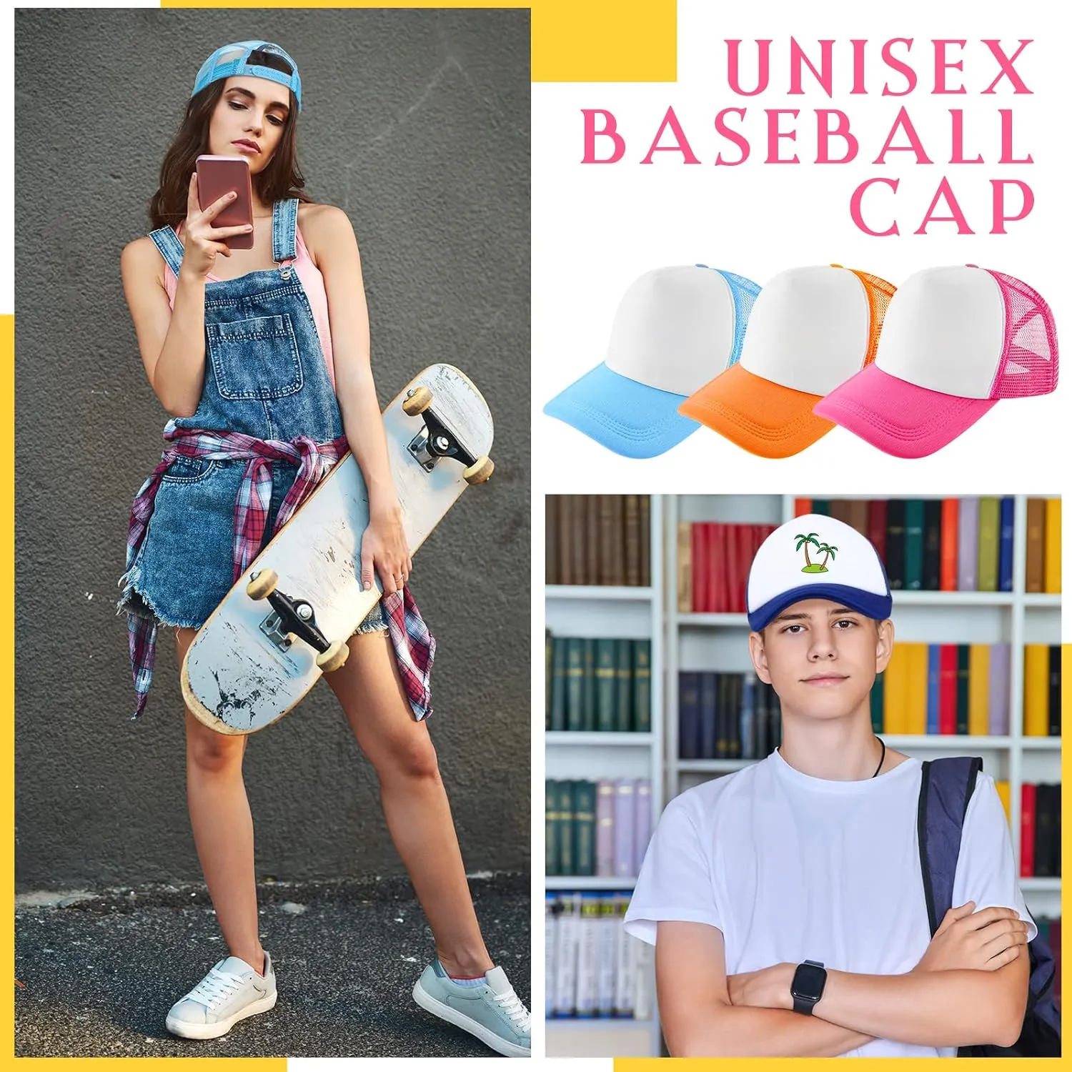 Hercicy 40 Pack Sublimation Blank Trucker Hat Bulk Baseball Cap Adjustable Mesh Unisex Polyester Hat Heat Transfer
