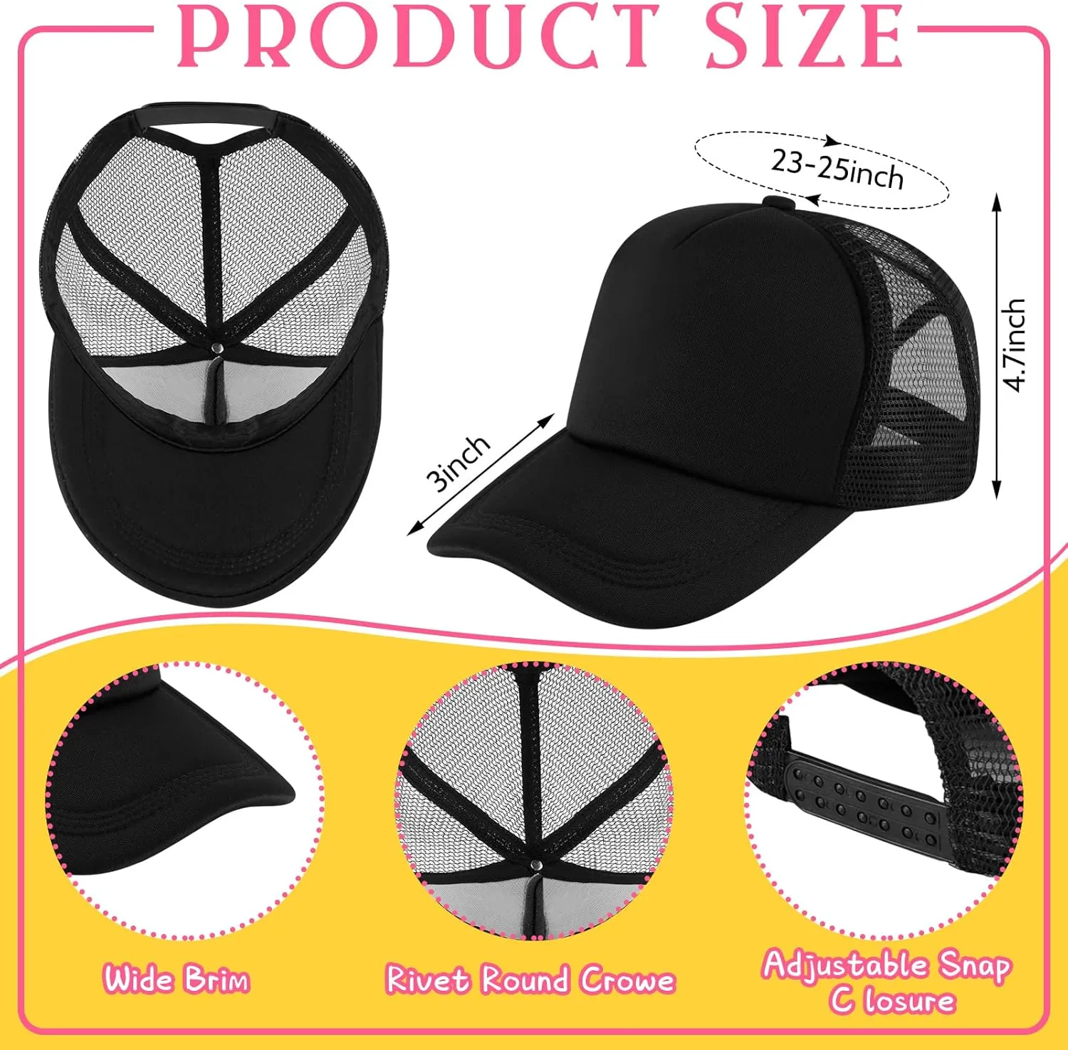 Hercicy 40 Pack Sublimation Blank Trucker Hat Bulk Baseball Cap Adjustable Mesh Unisex Polyester Hat Heat Transfer