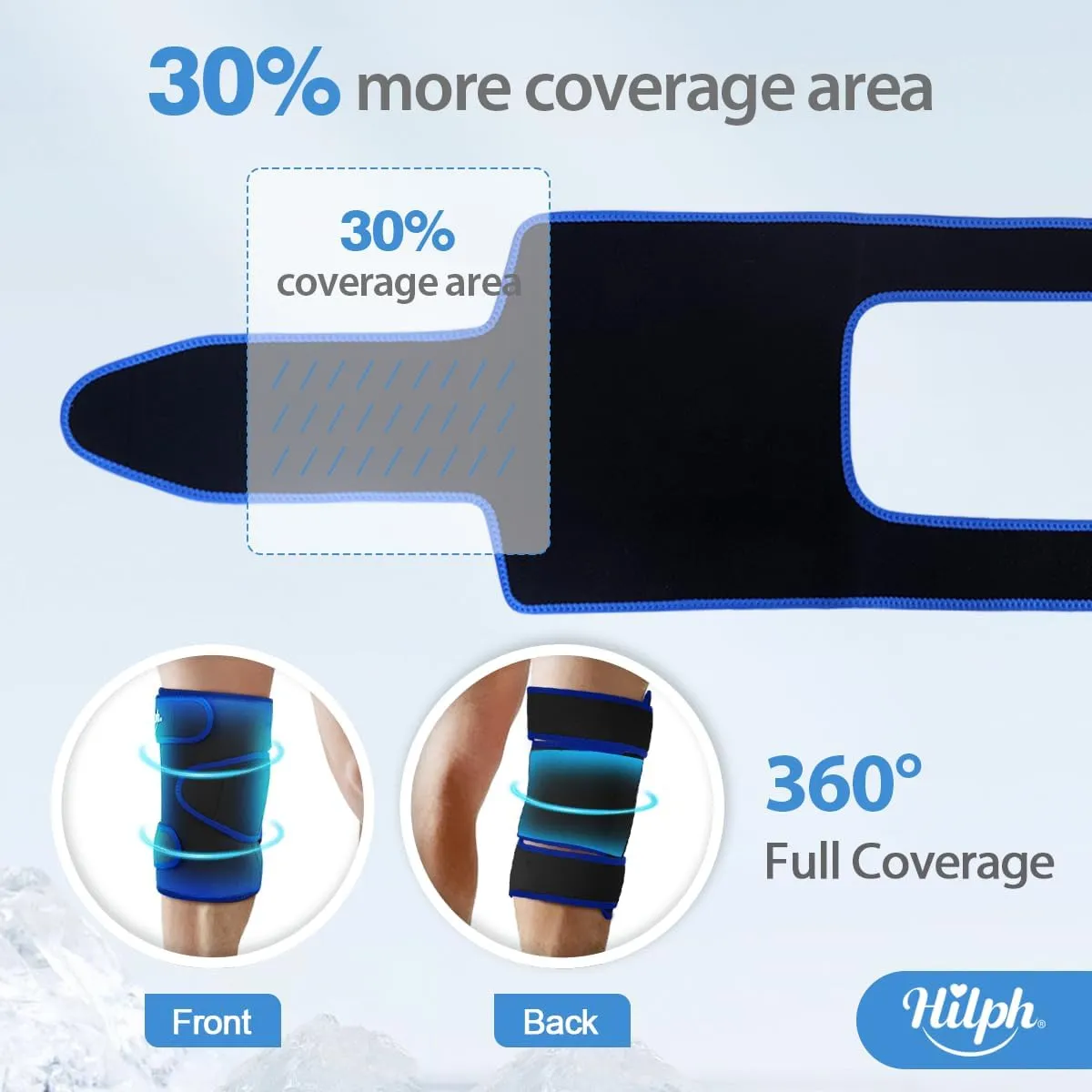 Hilph Large Hot & Cold Therapy Knee Ice Wrap with Dual Gel Packs & Adjustable Brace for Full Knee Coverage, Pain Relief for Replacement Surgery, Arthritis, ACL, Meniscus Tear, Women, Men Black