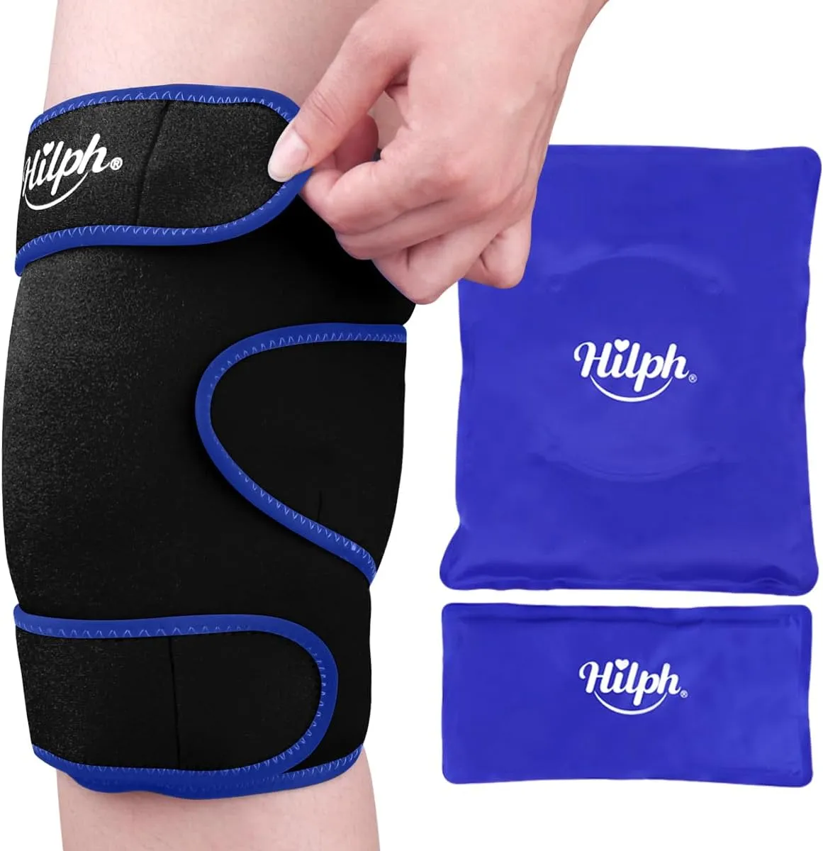Hilph Large Hot & Cold Therapy Knee Ice Wrap with Dual Gel Packs & Adjustable Brace for Full Knee Coverage, Pain Relief for Replacement Surgery, Arthritis, ACL, Meniscus Tear, Women, Men Black