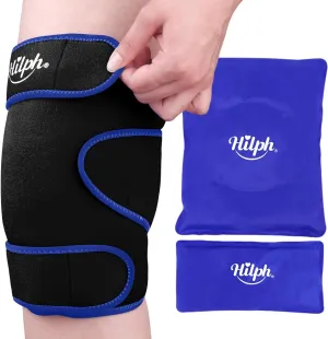 Hilph Large Hot & Cold Therapy Knee Ice Wrap with Dual Gel Packs & Adjustable Brace for Full Knee Coverage, Pain Relief for Replacement Surgery, Arthritis, ACL, Meniscus Tear, Women, Men Black