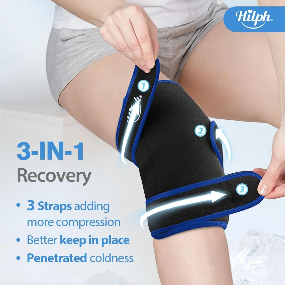 Hilph Large Hot & Cold Therapy Knee Ice Wrap with Dual Gel Packs & Adjustable Brace for Full Knee Coverage, Pain Relief for Replacement Surgery, Arthritis, ACL, Meniscus Tear, Women, Men Black