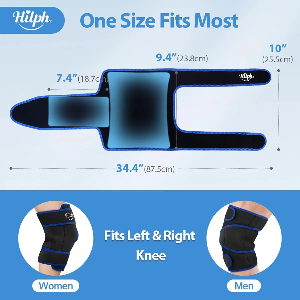 Hilph Large Hot & Cold Therapy Knee Ice Wrap with Dual Gel Packs & Adjustable Brace for Full Knee Coverage, Pain Relief for Replacement Surgery, Arthritis, ACL, Meniscus Tear, Women, Men Black