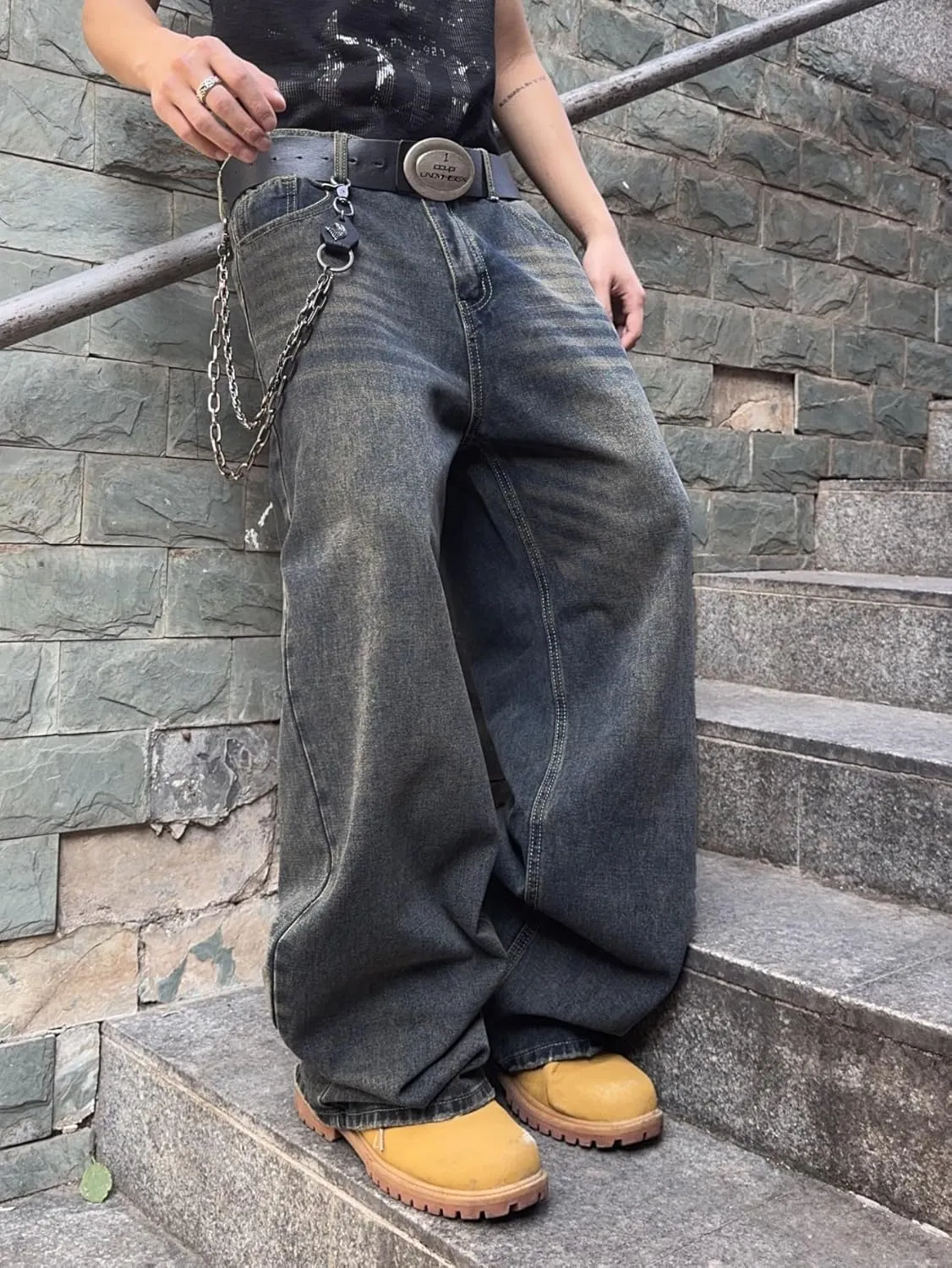 Hip Hop Baggy Jeans for Men Stylish Wide Leg Skater Jeans Loose Fit Denim Pants Streetwear