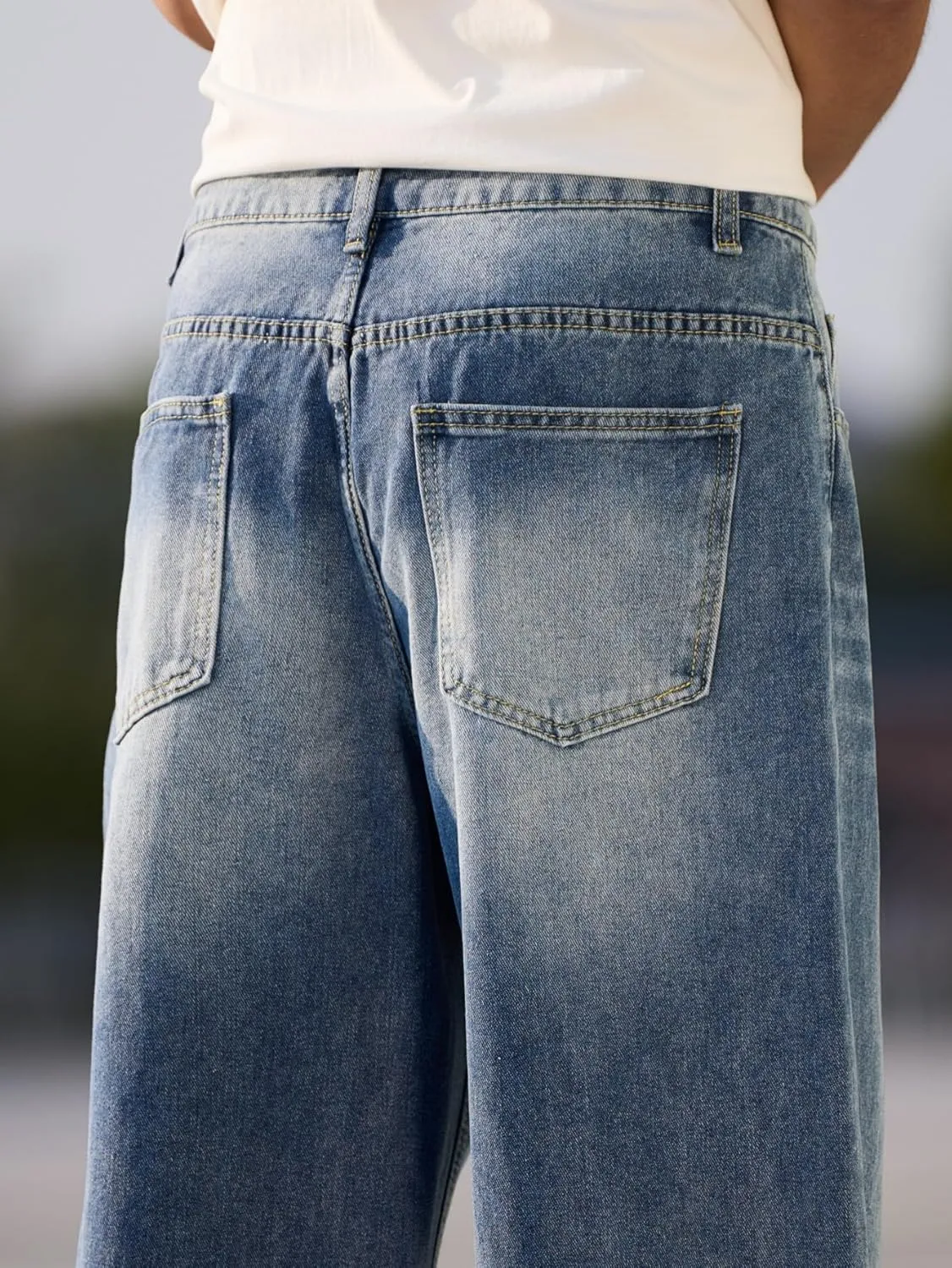 Hip Hop Baggy Jeans for Men Stylish Wide Leg Skater Jeans Loose Fit Denim Pants Streetwear