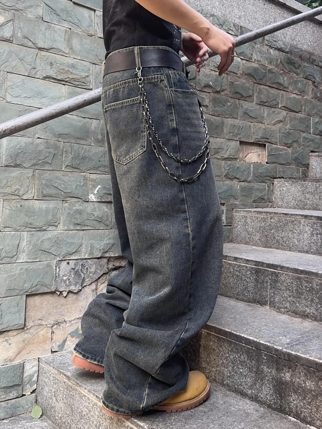 Hip Hop Baggy Jeans for Men Stylish Wide Leg Skater Jeans Loose Fit Denim Pants Streetwear