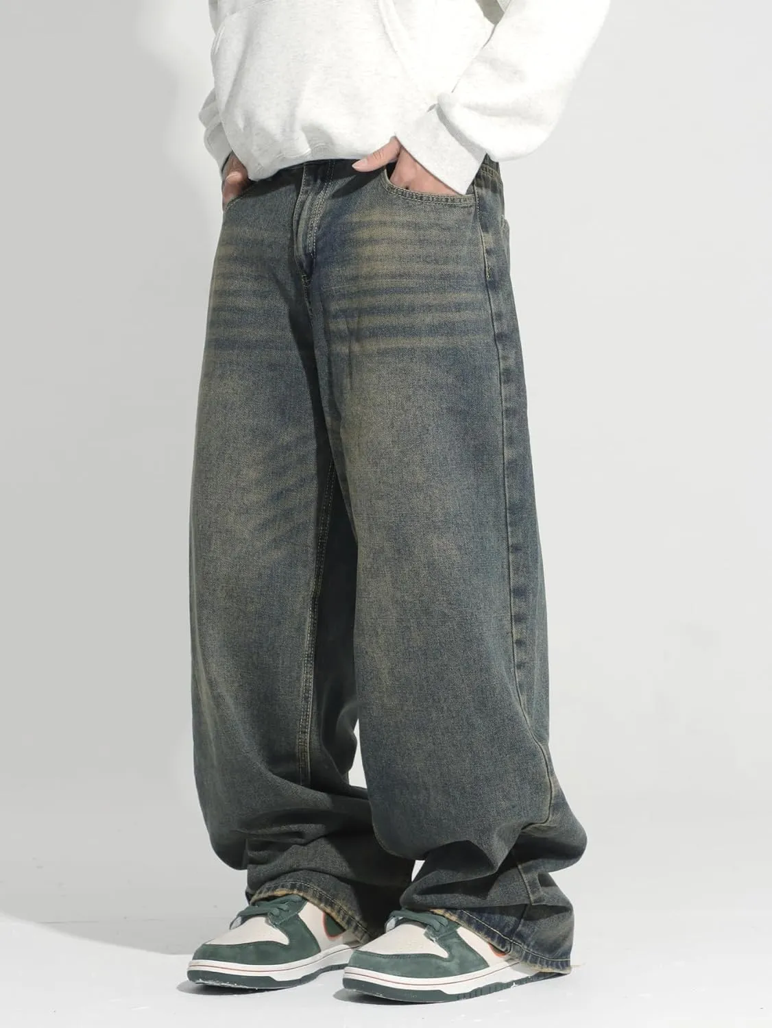 Hip Hop Baggy Jeans for Men Stylish Wide Leg Skater Jeans Loose Fit Denim Pants Streetwear