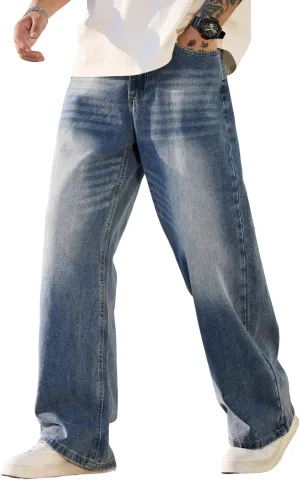 Hip Hop Baggy Jeans for Men Stylish Wide Leg Skater Jeans Loose Fit Denim Pants Streetwear