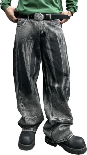 Hip Hop Baggy Jeans for Men Stylish Wide Leg Skater Jeans Loose Fit Denim Pants Streetwear