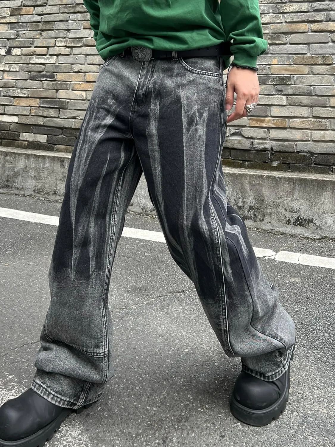 Hip Hop Baggy Jeans for Men Stylish Wide Leg Skater Jeans Loose Fit Denim Pants Streetwear