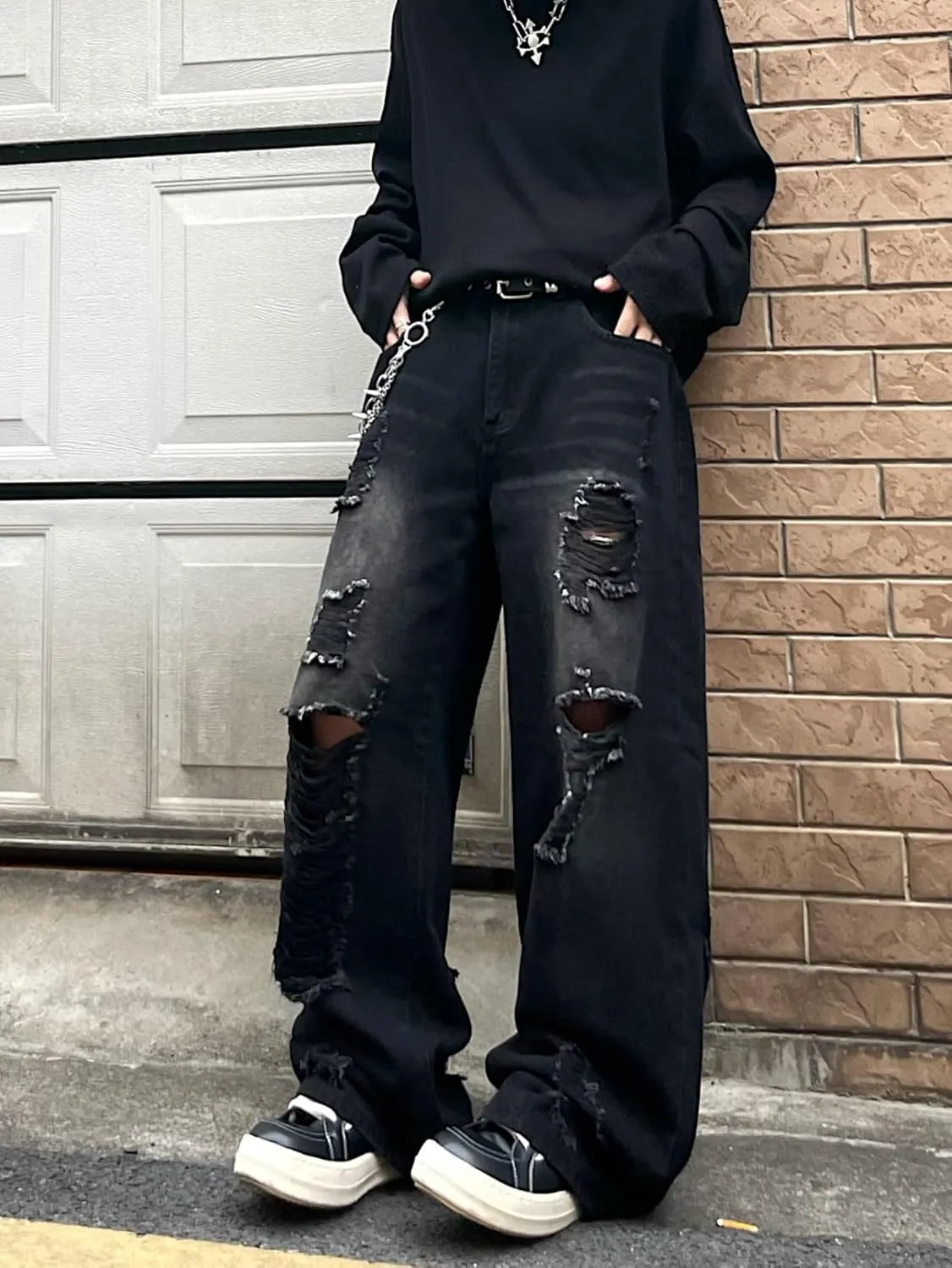 Hip Hop Baggy Jeans for Men Stylish Wide Leg Skater Jeans Loose Fit Denim Pants Streetwear
