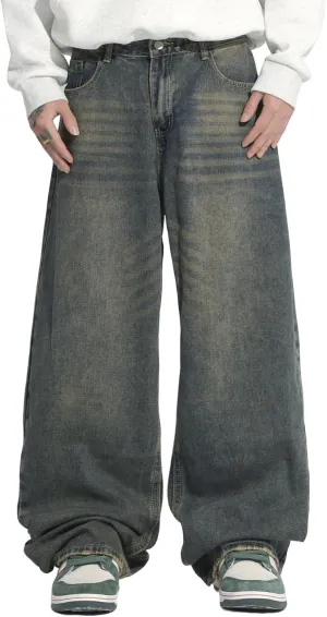 Hip Hop Baggy Jeans for Men Stylish Wide Leg Skater Jeans Loose Fit Denim Pants Streetwear