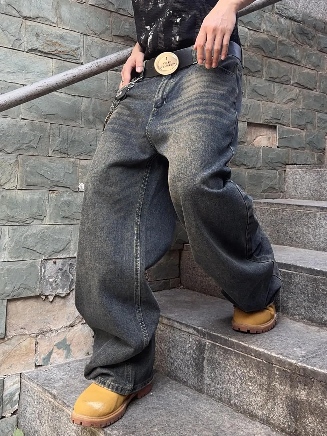 Hip Hop Baggy Jeans for Men Stylish Wide Leg Skater Jeans Loose Fit Denim Pants Streetwear