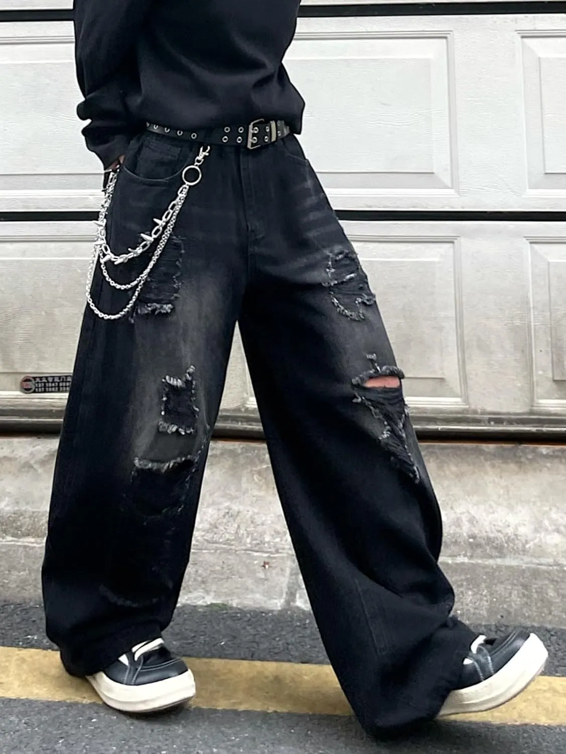 Hip Hop Baggy Jeans for Men Stylish Wide Leg Skater Jeans Loose Fit Denim Pants Streetwear