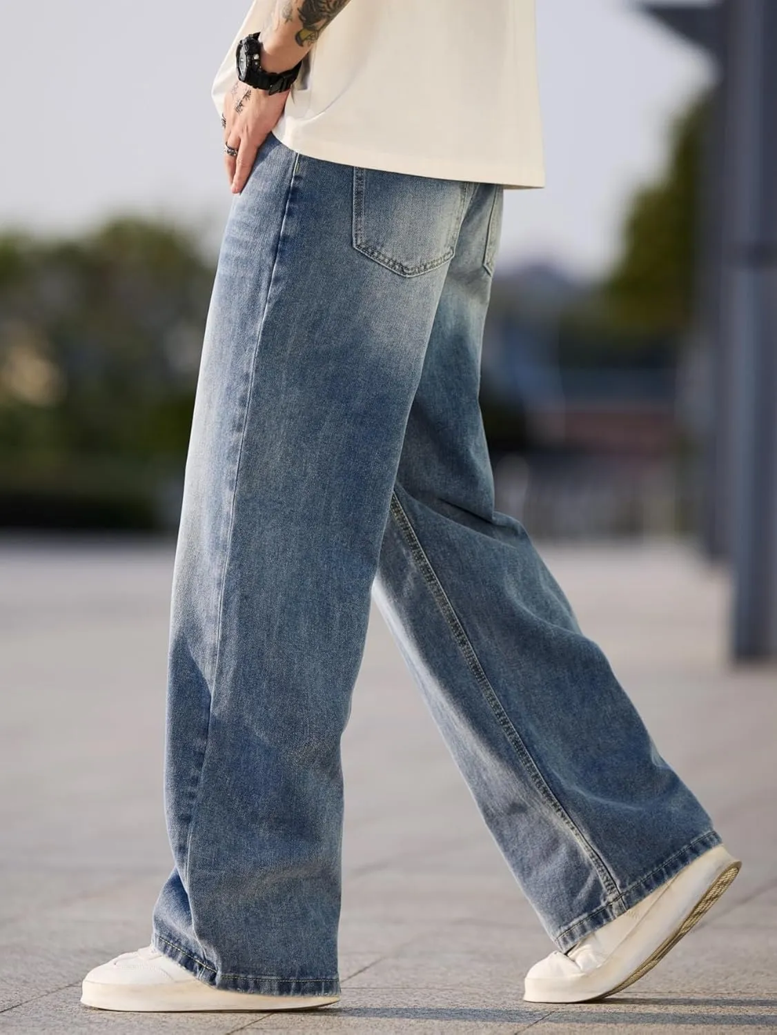 Hip Hop Baggy Jeans for Men Stylish Wide Leg Skater Jeans Loose Fit Denim Pants Streetwear
