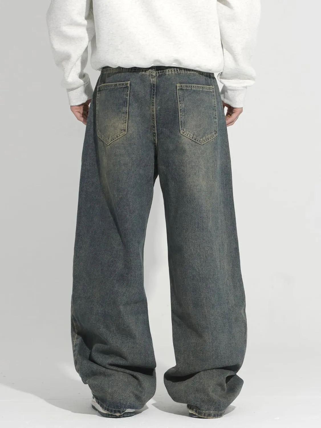 Hip Hop Baggy Jeans for Men Stylish Wide Leg Skater Jeans Loose Fit Denim Pants Streetwear