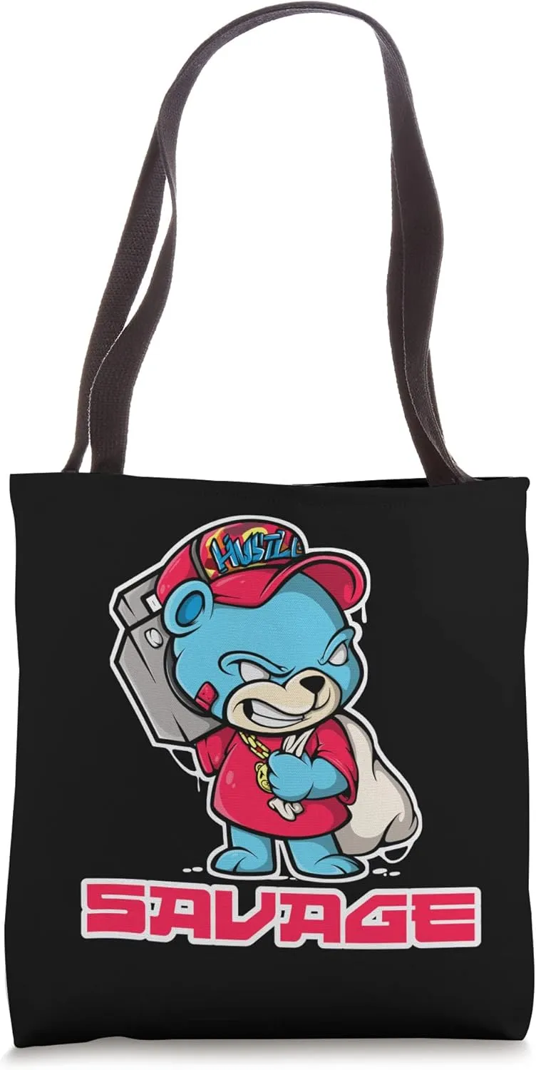 Hip Hop Teddy Bear Rap Boombox Urban Streetwear Graffiti Tote Bag