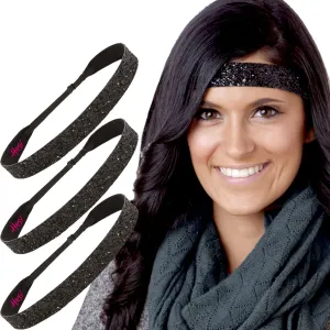 Hipsy Adjustable No Slip Wide Bling Glitter Headband 3-packs for Women Girls & Teens (Black 3-Pack)