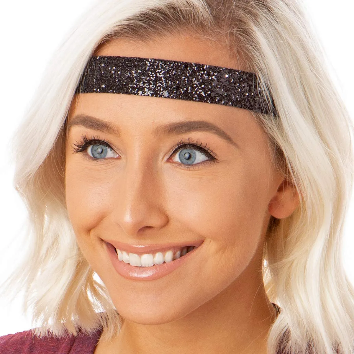 Hipsy Adjustable No Slip Wide Bling Glitter Headband 3-packs for Women Girls & Teens (Black 3-Pack)