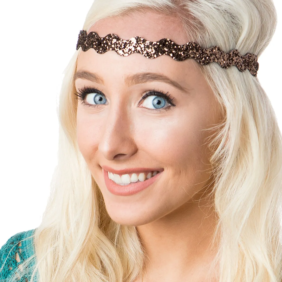 Hipsy PETITE Size, Adjustable No Slip Sparkly Bling Mixed 2pk Headbands for Women Girls & Teens (Bling Glitter Mixed Brown)