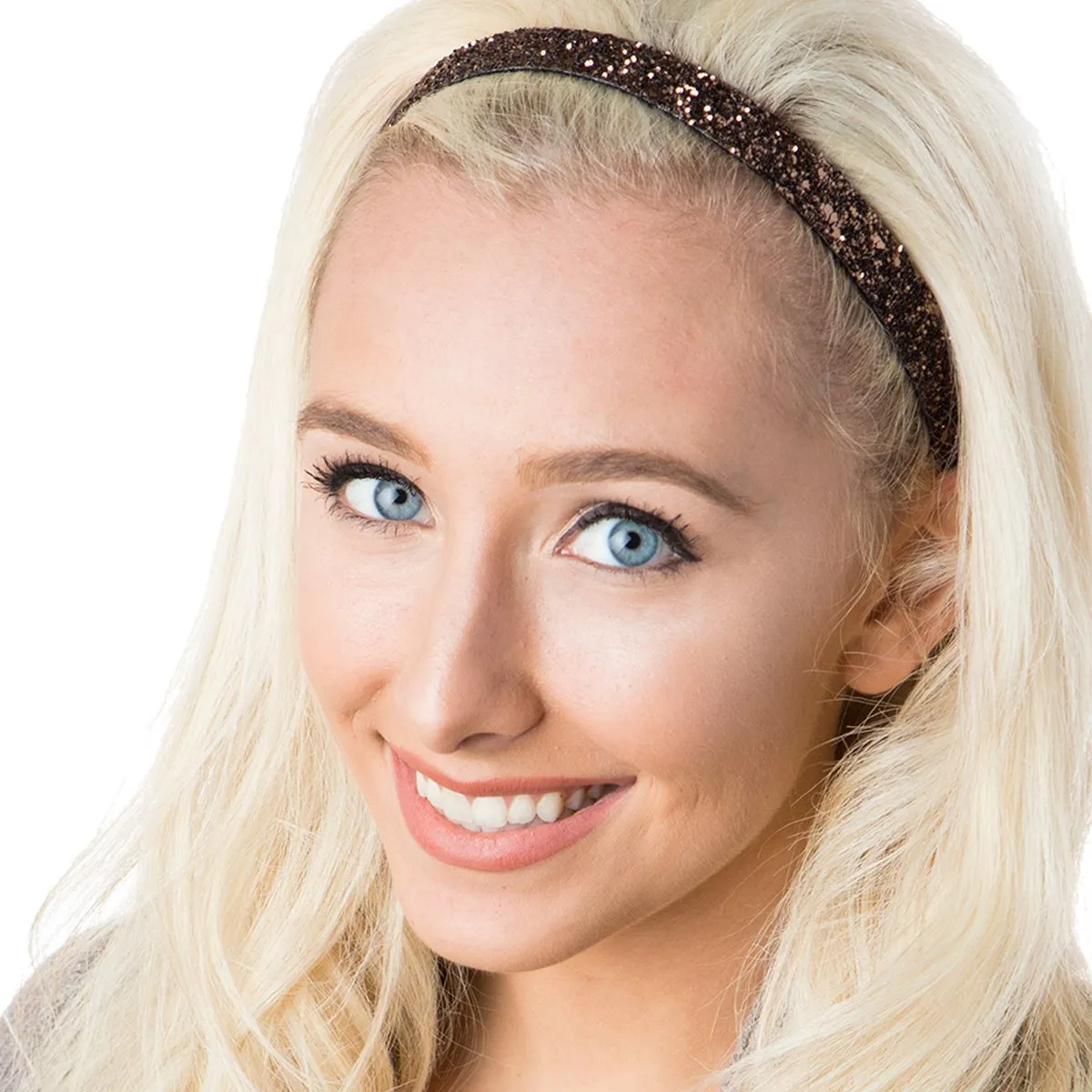 Hipsy PETITE Size, Adjustable No Slip Sparkly Bling Mixed 2pk Headbands for Women Girls & Teens (Bling Glitter Mixed Brown)