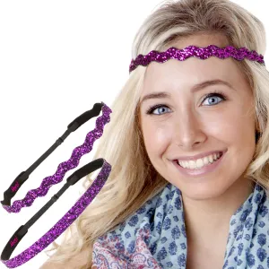 Hipsy REGULAR Size, Adjustable No Slip Sparkly Bling Mixed 2pk Headbands for Women Girls & Teens (Bling Glitter Mixed Fuchsia)
