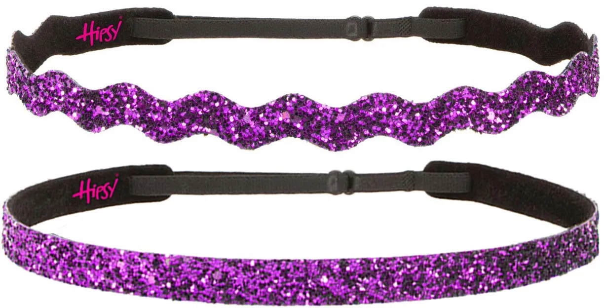 Hipsy REGULAR Size, Adjustable No Slip Sparkly Bling Mixed 2pk Headbands for Women Girls & Teens (Bling Glitter Mixed Fuchsia)