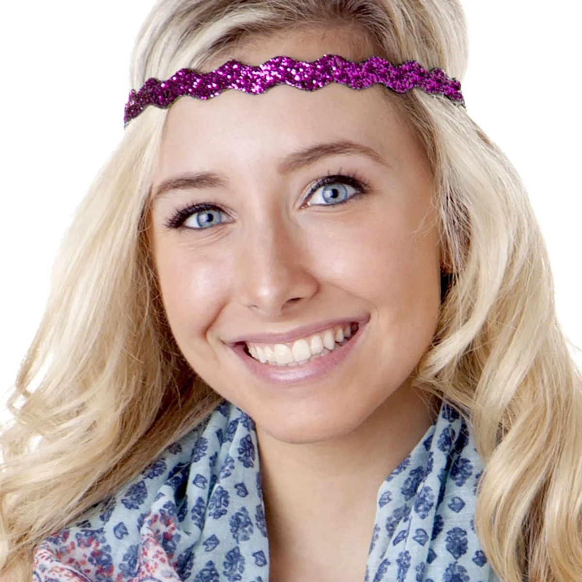 Hipsy REGULAR Size, Adjustable No Slip Sparkly Bling Mixed 2pk Headbands for Women Girls & Teens (Bling Glitter Mixed Fuchsia)