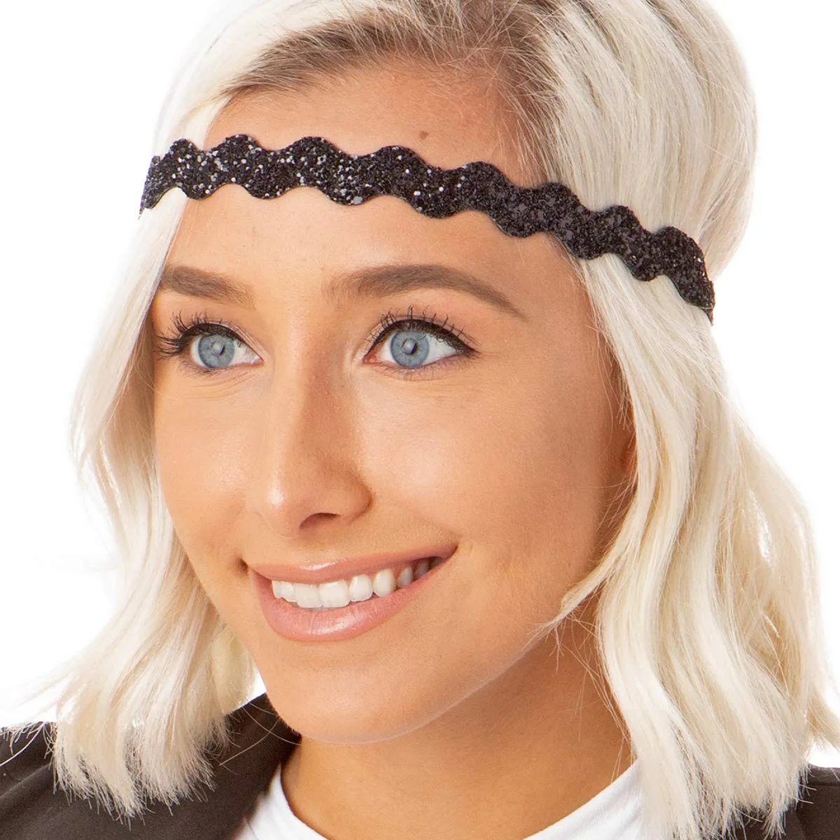Hipsy REGULAR Size, Adjustable No Slip Sparkly Bling Mixed 3pk Headbands for Women Girls & Teens (Bling Glitter Mixed Black)