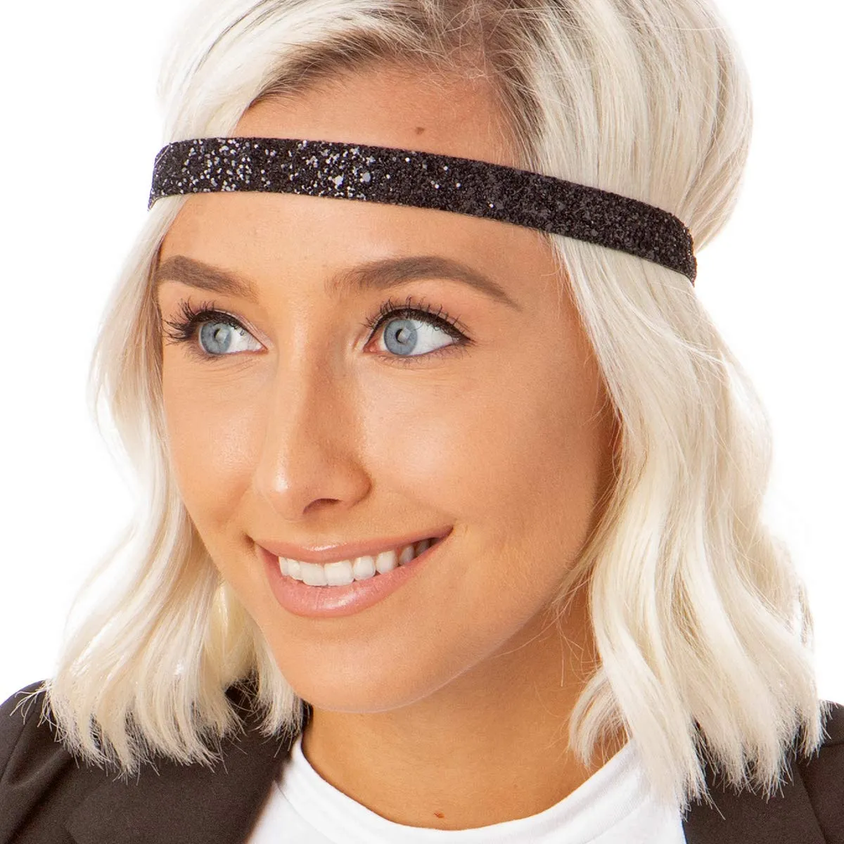 Hipsy REGULAR Size, Adjustable No Slip Sparkly Bling Mixed 3pk Headbands for Women Girls & Teens (Bling Glitter Mixed Black)