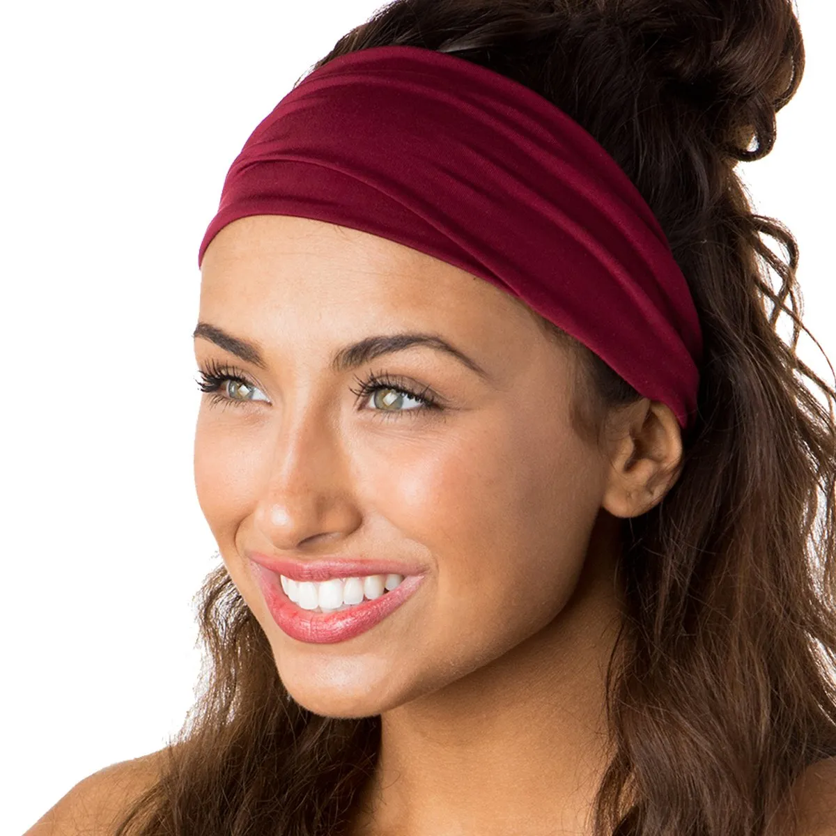 Hipsy Xflex & Fashion Printed No Slip Headband Mixed 2-packs for Women Girls Teens (Burgundy Xflex & Brown Dotted Circles)