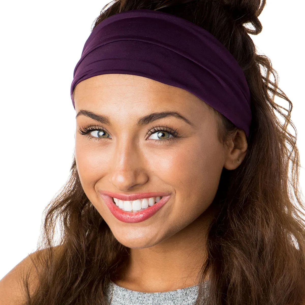 Hipsy Xflex & Fashion Printed No Slip Headband Mixed 2-packs for Women Girls Teens (Plum Xflex & Black Dotted Circles)