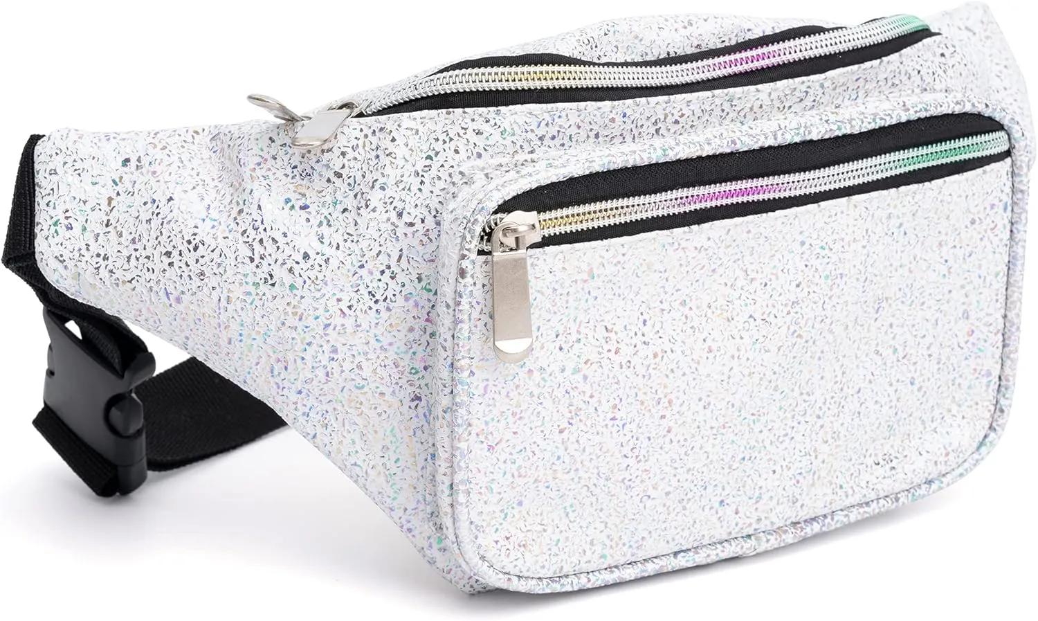 Holographic 80s 90S Rave White Gravel Fanny Pack for festival women, Girl Cute Fashion Waist Bag Belt Bags-White Gravel