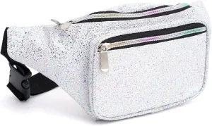 Holographic 80s 90S Rave White Gravel Fanny Pack for festival women, Girl Cute Fashion Waist Bag Belt Bags-White Gravel