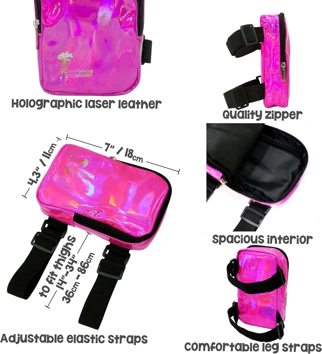 Holographic Thigh Bag | Leg Harness for Women | Outdoor Waist Pouch | Carnival Hiking Travel Fanny Pack with Adjustable Straps | Blue