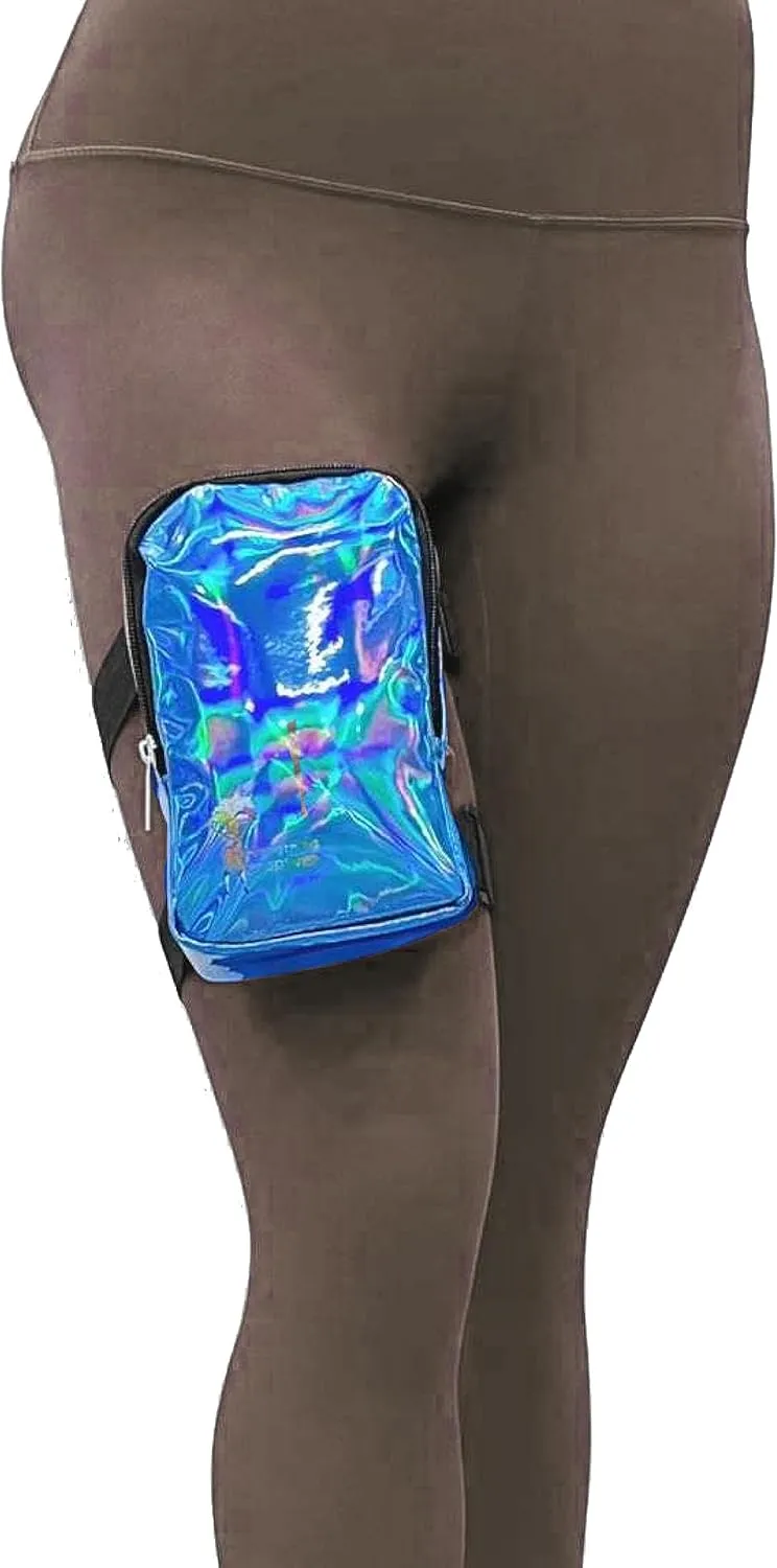 Holographic Thigh Bag | Leg Harness for Women | Outdoor Waist Pouch | Carnival Hiking Travel Fanny Pack with Adjustable Straps | Blue