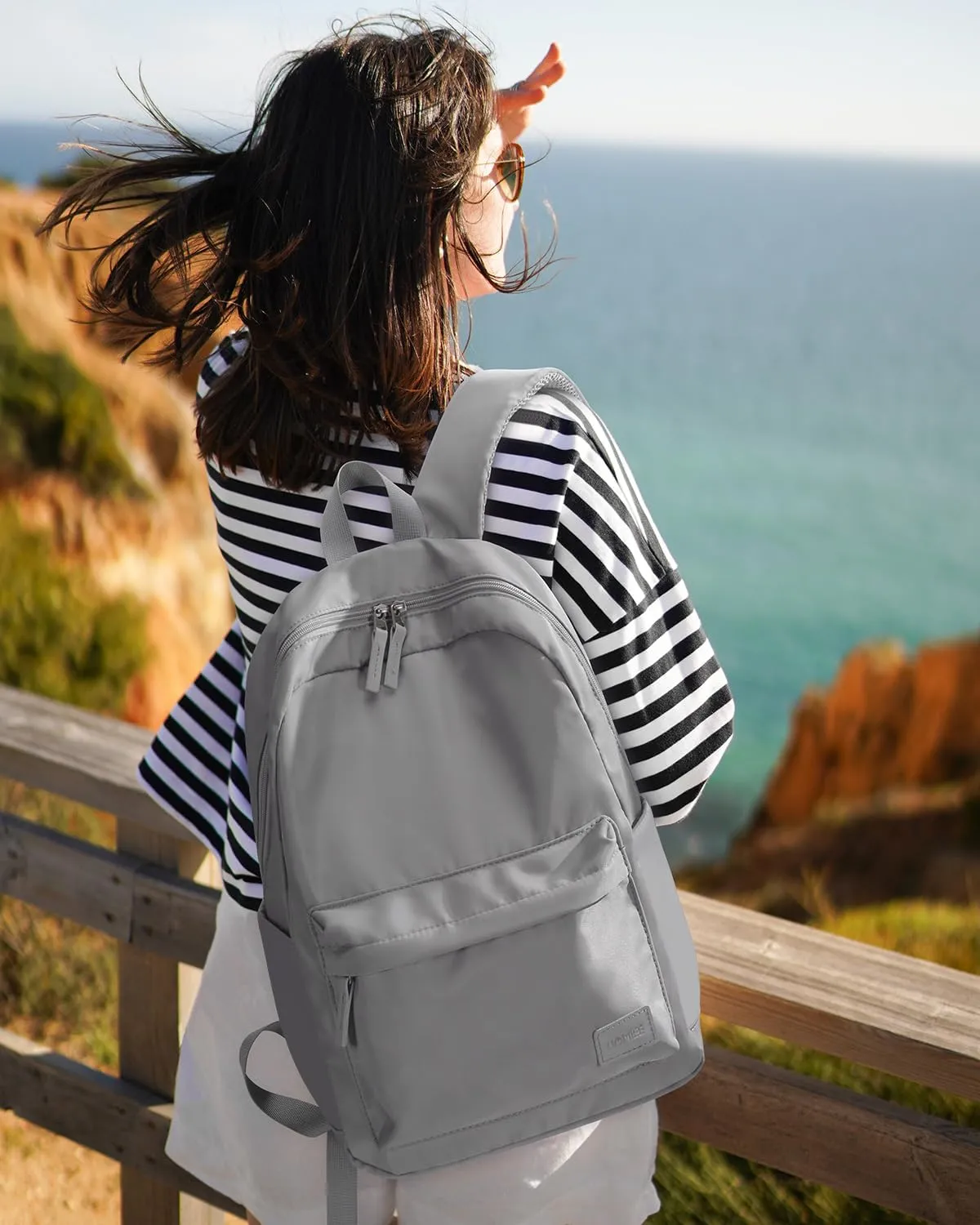 HOMIEE Lightweight Casual Laptop Backpack Fits 15.6 Inch Computer, Water-Resistant Small Daypack Unisex Bookbag for College Work Travel, Grey