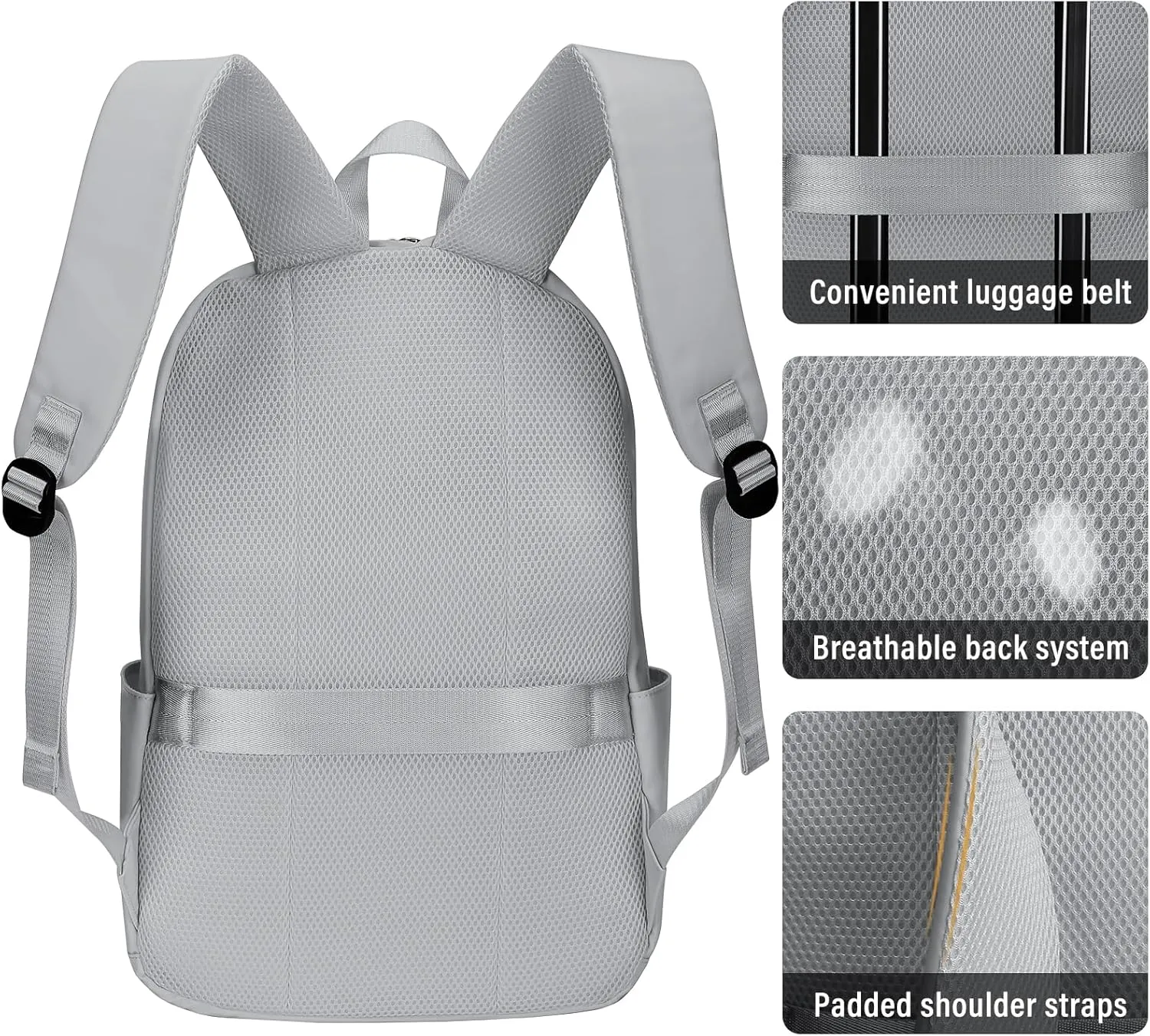 HOMIEE Lightweight Casual Laptop Backpack Fits 15.6 Inch Computer, Water-Resistant Small Daypack Unisex Bookbag for College Work Travel, Grey
