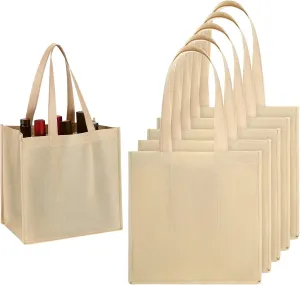 Hoolerry 6 Bottle Non Woven Wine Carrier with Divider Washable Reusable Tote Bag Portable Wine Gift Bag for Travel, Camping, Picnic