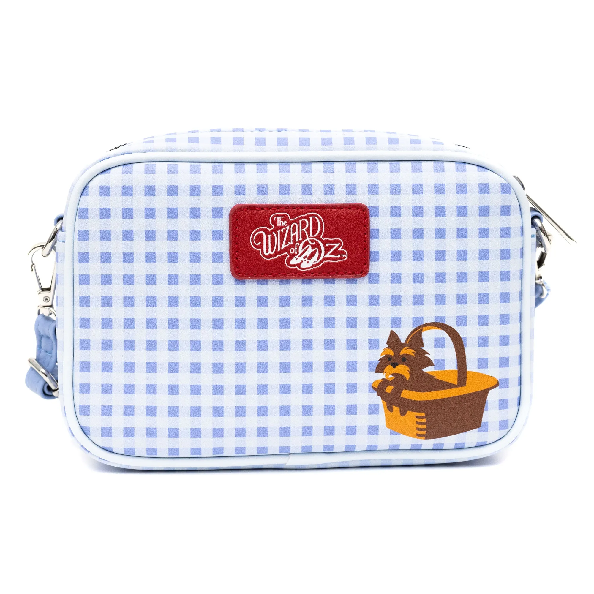 Horizontal Crossbody Bag - The Wizard of Oz Dorothy's Sequin Ruby Slippers with Toto Basket Pose Gingham Checker Blue