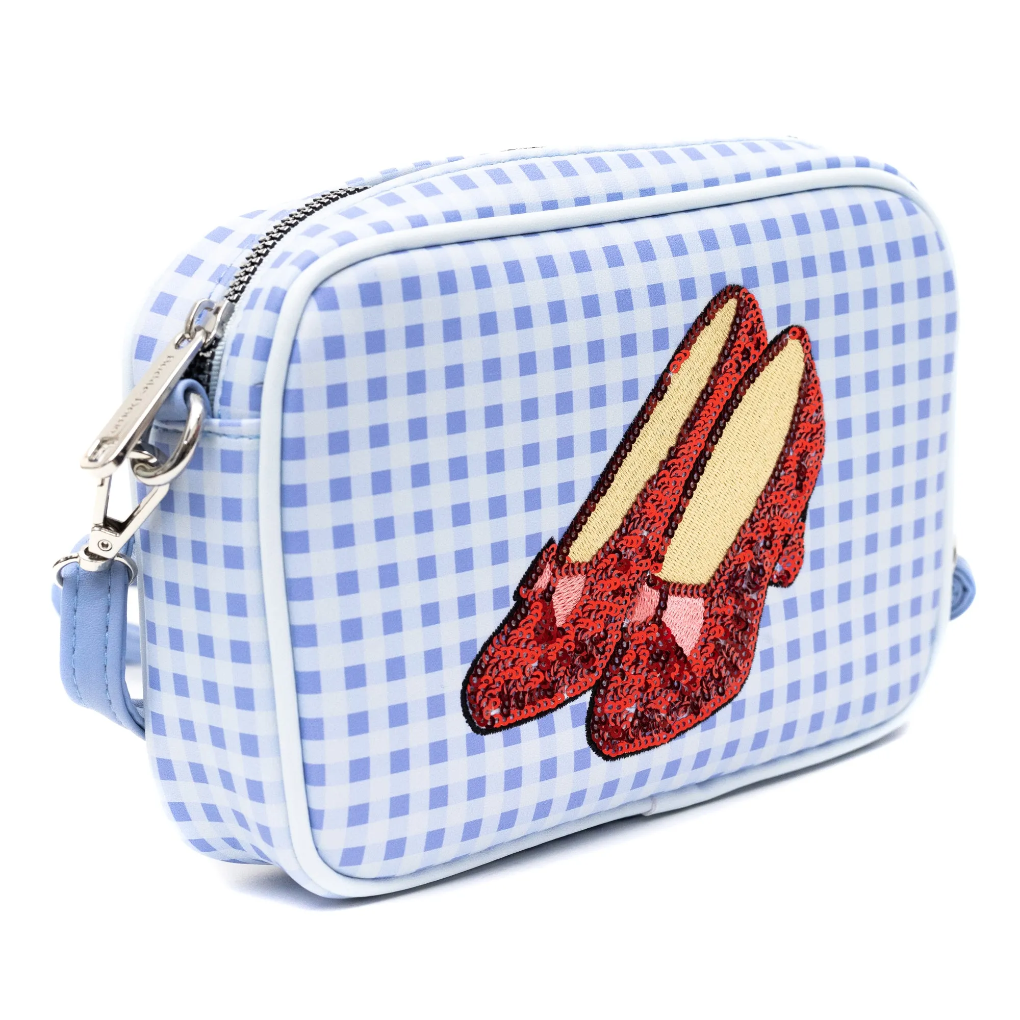 Horizontal Crossbody Bag - The Wizard of Oz Dorothy's Sequin Ruby Slippers with Toto Basket Pose Gingham Checker Blue