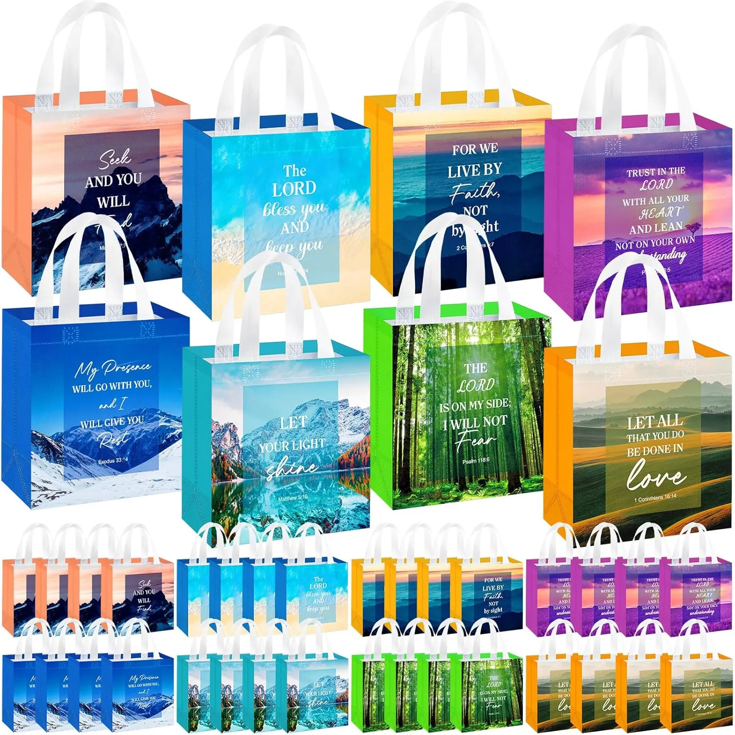 HunnmingRe 32 Pcs Christian Gift Bags with Handles Easter Non Woven Bible Verse Gift Bags Bulk Reusable Religious Baptism Totes for Easter Wedding Birthday First Communion Present Wrapping