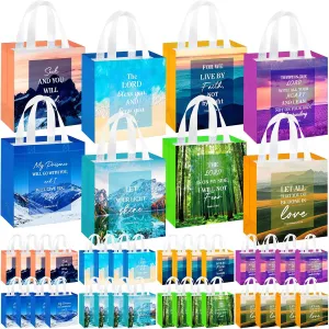 HunnmingRe 32 Pcs Christian Gift Bags with Handles Easter Non Woven Bible Verse Gift Bags Bulk Reusable Religious Baptism Totes for Easter Wedding Birthday First Communion Present Wrapping