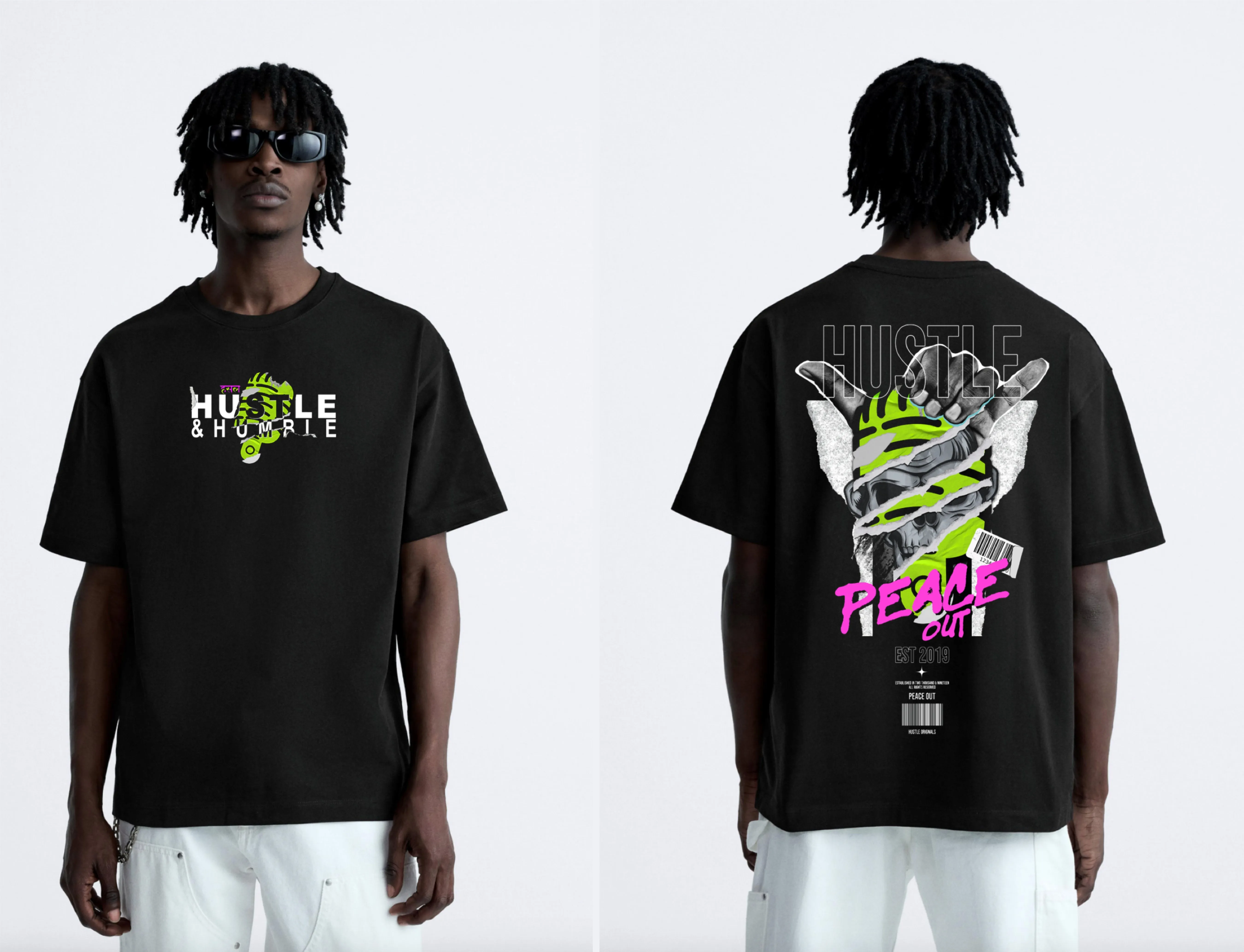Hustle Peace Out 100% Cotton Oversized Tshirt