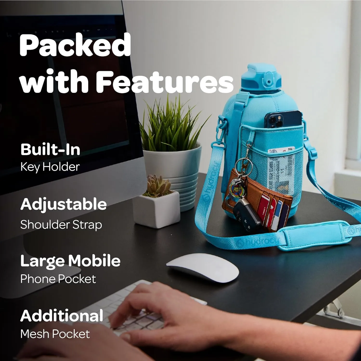 Hydracy Water Bottle with Time Marker -Large BPA Free Water Bottle & No Sweat Sleeve -Leak Proof Gym Bottle with Fruit Infuser Strainer & Times to Drink -Ideal for Fitness Sports & Outdoors
