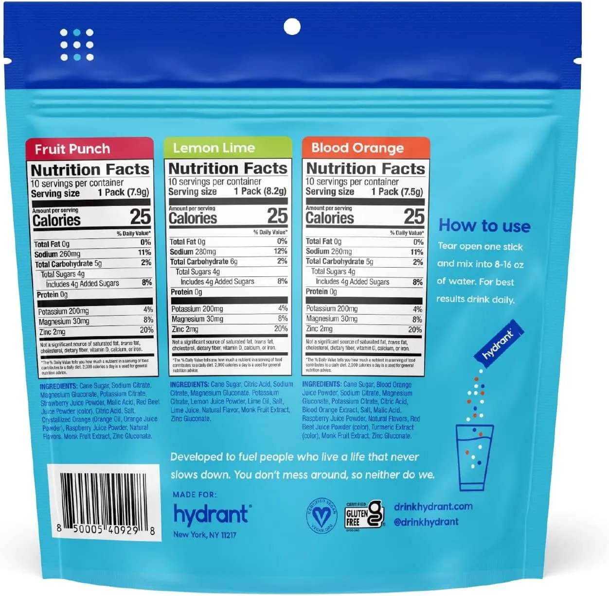HYDRANT Hydrate Variety 30 Stick Packs, Electrolyte Powder Rapid Hydration Mix, Hydration Powder Packets Drink Mix, Helps Rehydrate Better Than Water