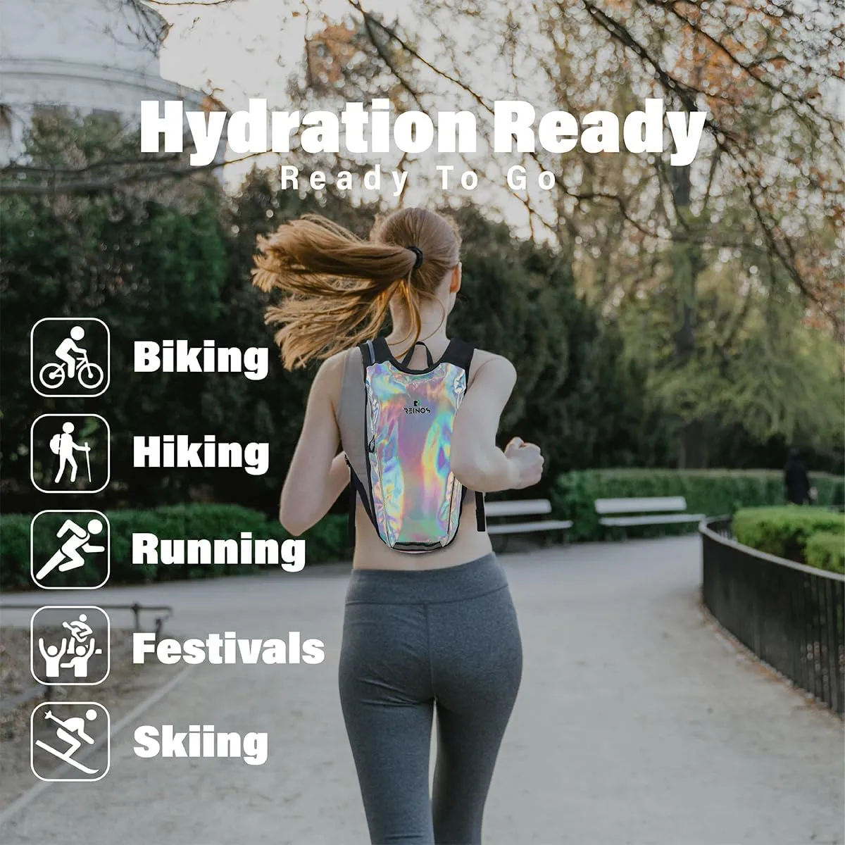 Hydration Backpack Pack with 2L Water Bladder Rave Essentials Lightweight Bag for Hiking, Running Vest, Music Festival for Men Women (Flash)
