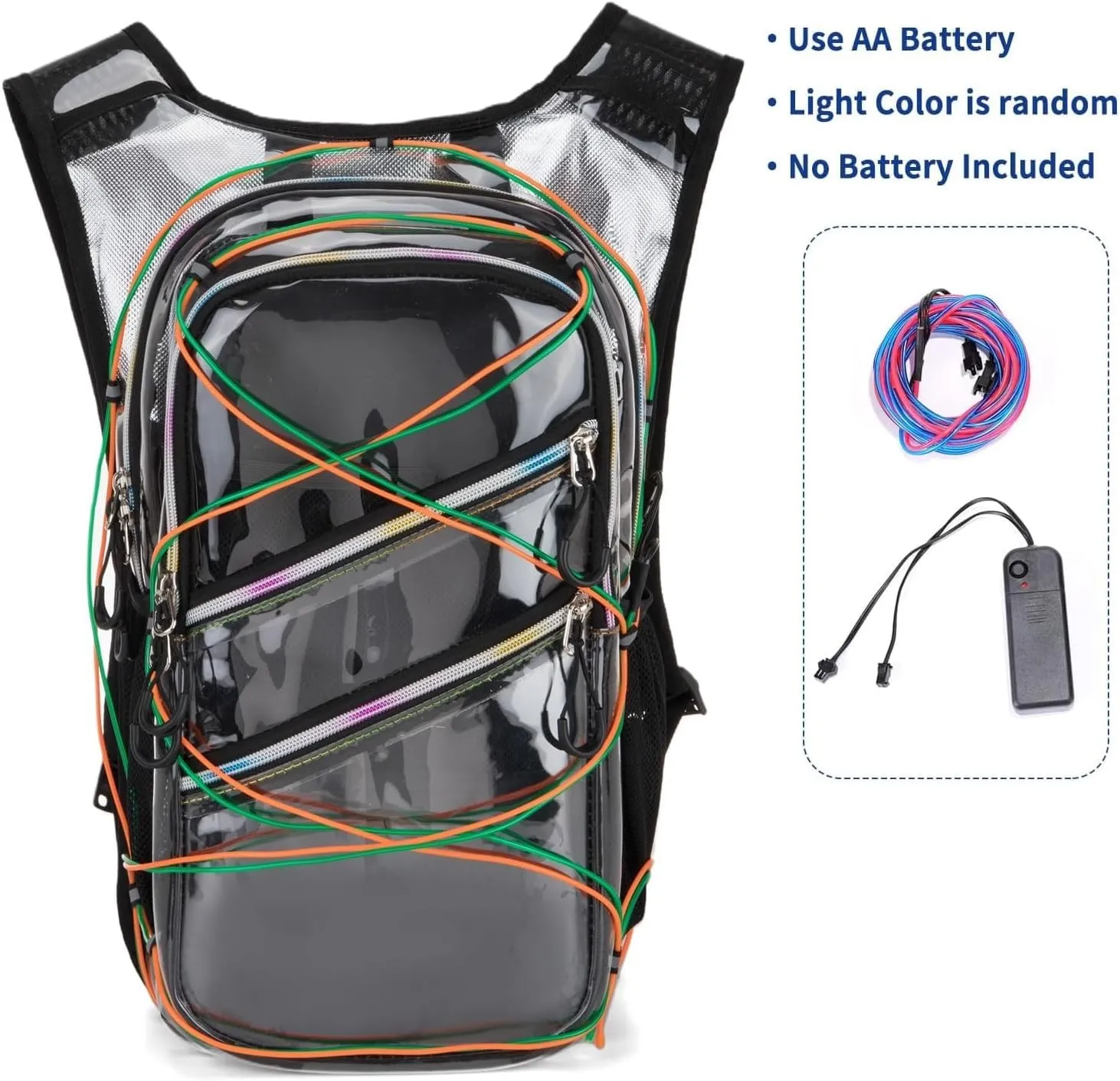 Hydration Backpack Pack with Cool Lights, 2L Water Bladder, Lightweight Bag for Running, Hiking, Bike, Climbing, Music Festival Essential, and Rave